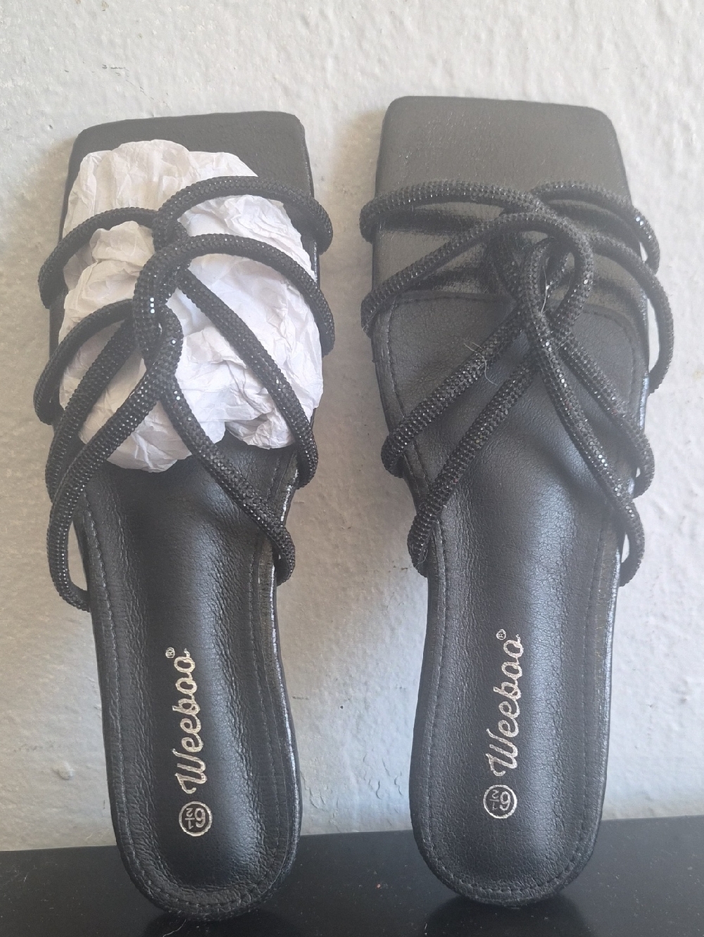 Weeboo Black Strappy Square-Toe Slide Sandals